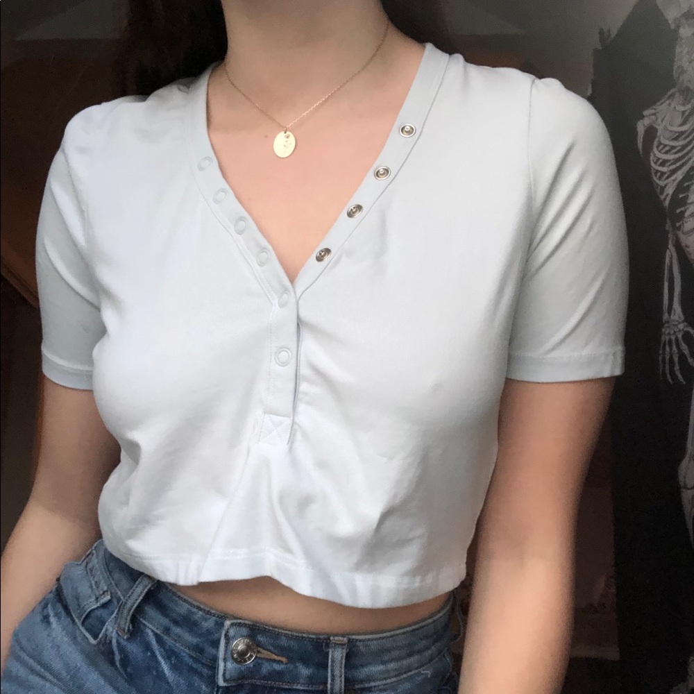 cotton on light blue button up crop top